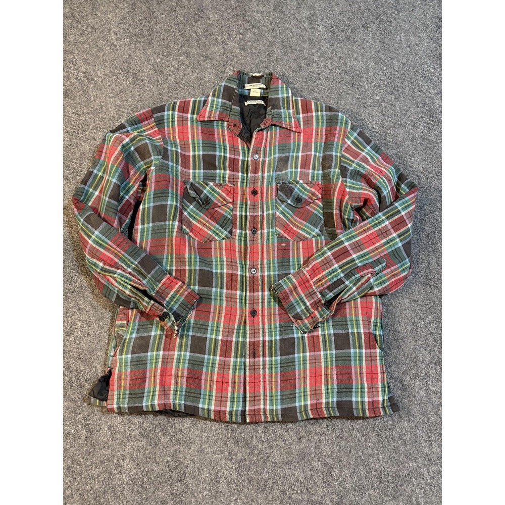 VTG Van Heusen Winterweights Jacket Mens Medium Multicolor Plaid Quilted Flannel
